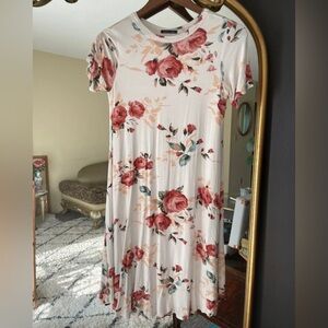 Sweet Claire Casual Floral Flare Dress Short Sleeve A line Loose Fit Pockets